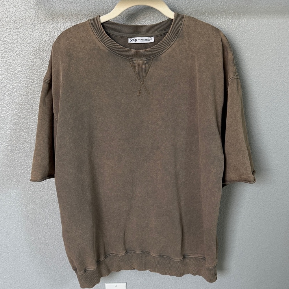 Zara Earthy Tone Oversized Short Sleeve Top